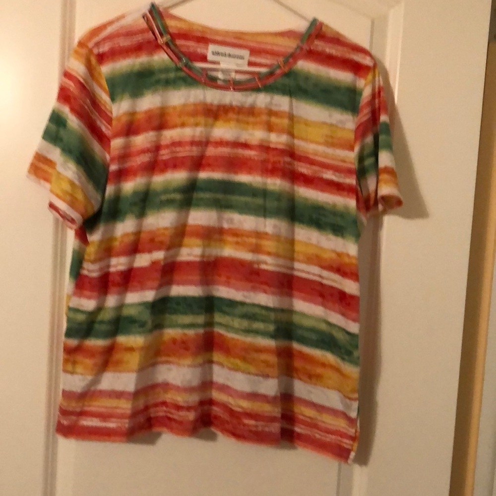 Large Alfred Dunner Multi Color Ladies Shirt - Yellow,Orange,Green,White